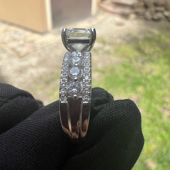 Brand New Moissanite Asscher Cut 2CT Ring 18K White Gold Plated Sterling Silver - Picture 12 of 16